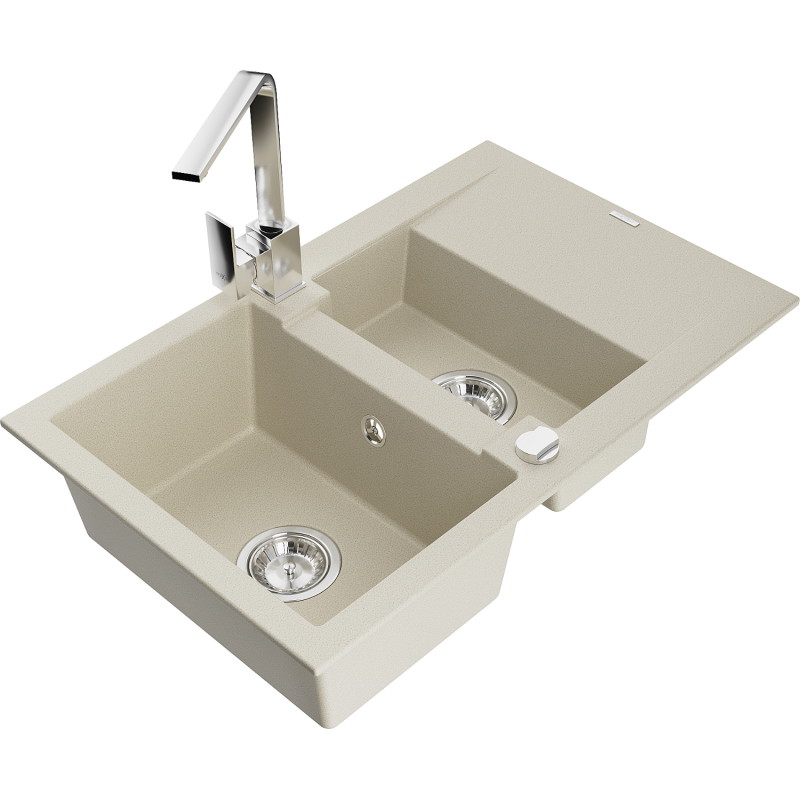 Mexen Gaspar lavello in granito 1,5 vasca con sgocciolatoio e rubinetto da cucina Rita, beige - 6507-69-670300-00