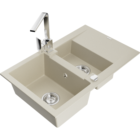Mexen Gaspar Granitspüle 1,5-kammerig mit Abtropffläche und Küchenarmatur Rita, beige - 6507-69-670300-00