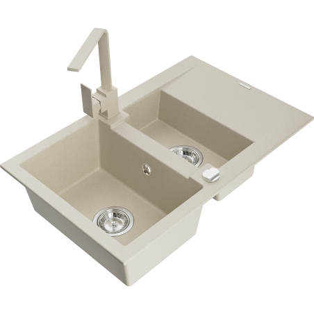 Mexen Gaspar Granitspüle 1,5-beckig mit Abtropffläche und Küchenarmatur Rita, Beige - 6507-69-670300-69