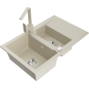Mexen Gaspar granite sink 1.5-bowl with drainer and Rita kitchen tap, beige - 6507-69-670300-69