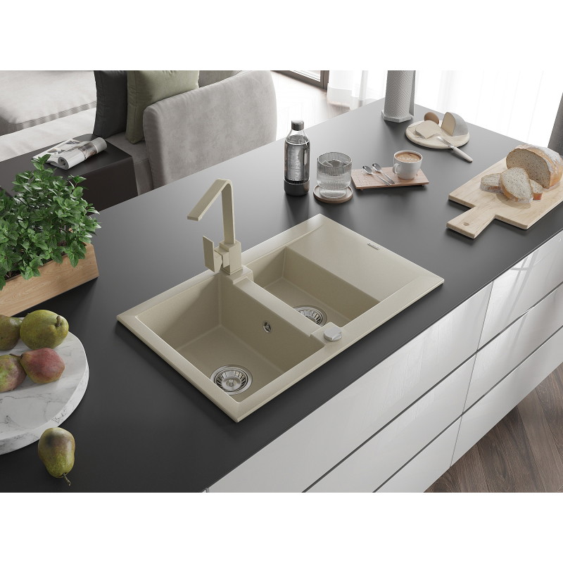 Mexen Gaspar 1,5-kom Granite Spoelbak met Afdruiprek en Keukenkraan Rita, Beige - 6507-69-670300-69