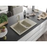 Mexen Gaspar 1,5-Becken Granitspüle mit Abtropffläche und Küchenarmatur Rita, beige - 6507-69-670300-69