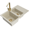 Mexen Gaspar Granitspüle 1,5-Kammer mit Abtropffläche und Küchenarmatur Rita, beige - 6507-69-670300-50
