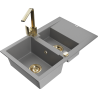 Mexen Gaspar évier en granit à 1,5 bac avec égouttoir et robinet de cuisine Rita, gris - 6507-71-670300-50
