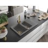 Mexen Gaspar granite sink 1.5-bowl with drainer and Rita kitchen tap, grey - 6507-71-670300-50