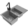 Mexen Gaspar granite sink 1.5-bowl with drainer and Rita kitchen tap, grey - 6507-71-670300-70