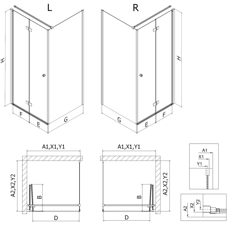 Mexen Mist-F opklapbare douchecabine rechts 80 x 100 cm, transparant, goud geborsteld - 8A6T-080-100-55-00-P