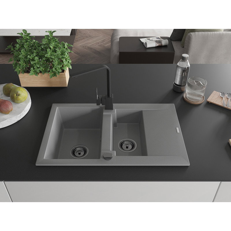 Mexen Gaspar Granit-Spullmopp 1,5-Kompartiouns mat Drain an Rita Kichenkrunn, gro - 6507-71-670300-70-B