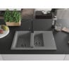 Mexen Gaspar Granitspüle, 1,5-Becken mit Abtropffläche und Küchenarmatur Rita, grau - 6507-71-670300-70-B