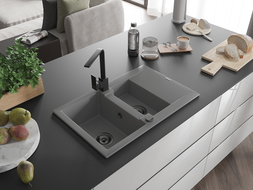 Mexen Gaspar Granit-Spullmopp 1,5-Kompartiouns mat Drain an Rita Kichenkrunn, gro - 6507-71-670300-70-B