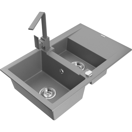 Mexen Gaspar fregadero de granito de 1,5 tazones con escurridor y grifo de cocina Rita, gris - 6507-71-670300-71