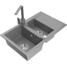 Mexen Gaspar granite sink 1.5-bowl with drainer and Rita kitchen tap, grey - 6507-71-670300-71