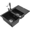 Mexen Gaspar granite sink 1.5-bowl with drainer and kitchen faucet Rita, black/silver metallic - 6507-73-670300-00