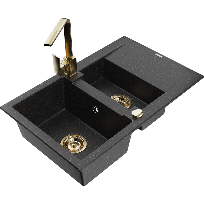 Mexen Gaspar Granitdiskho 1,5-fack med avrinning och kökskran Rita, svart/silver metallic - 6507-73-670300-50