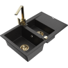 Mexen Gaspar granite sink 1.5-bowl with drainer and Rita kitchen tap, black/silver metallic - 6507-73-670300-50