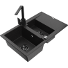 Mexen Gaspar 1.5-bowl granite sink with drainer and Rita kitchen tap, black/silver - 6507-73-670300-70-B