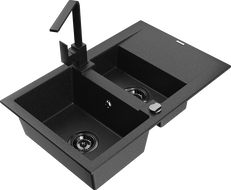 Mexen Gaspar granitisk diskho med 1,5 fack, avlopp och köksblandare Rita, svart/silver - 6507-73-670300-70-B