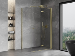 Mexen Mist-F preklopna desna tuš kabina 110 x 90 cm, prozirna, zlatna - 8A6T-110-090-50-00-P