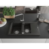 Mexen Gaspar fregadero de granito de 1,5 tazones con escurridor y grifo de cocina Rita, negro/dorado - 6507-75-670300-00