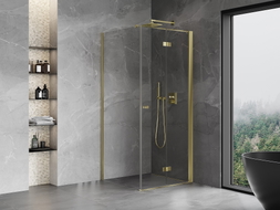 Mexen Mist-F presavijajuća tuš kabina desna 110 x 110 cm, prozirna, zlatna - 8A6T-110-110-50-00-P