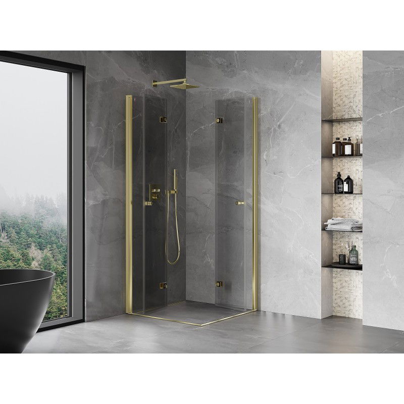 Mexen Mist-F Duo cabina doccia pieghevole 80 x 80 cm, trasparente, oro - 8A6-080L-080P-50-00