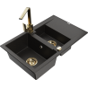 Mexen Gaspar granite kitchen sink 1.5-bowl with drainer and kitchen faucet Rita, black/gold - 6507-75-670300-50