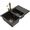 Mexen Gaspar granite sink 1.5-bowl with drainer and Rita kitchen tap, black/gold - 6507-75-670300-50