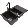 Mexen Gaspar granite kitchen sink 1.5-bowl with drainer and Rita kitchen tap, black/gold - 6507-75-670300-70