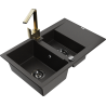 Mexen Gaspar granite sink 1.5-bowl with drainer and Rita kitchen tap, black/gold - 6507-75-670300-50-B