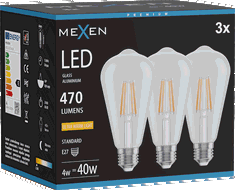 Mexen Vintis 3x Bombilla de filamento LED E27, ST64, 4W, Cálida - 2200K, 470 lm, transparente - L152-E27-0422-00x03