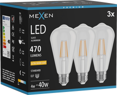Mexen Vintis 3x LED žarulja s filamentom E27, ST64, 4W, Topla - 2200K, 470 lm, prozirna - L152-E27-0422-00x03
