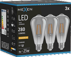 Mexen Vintis 3x Lampadina LED a filamento E27, ST64, 4W, Calda - 2200K, 300 lm, fumé - L152-E27-0422-70x03