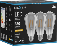 Mexen Vintis 3x LED Filament Bulb E27, ST64, 4W, Warm - 2200K, 300 lm, smoke - L152-E27-0422-70x03