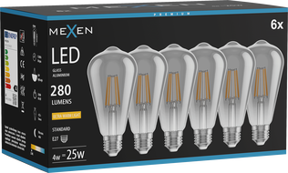 Mexen Vintis 6x Ampoule filament LED E27, ST64, 4W, Chaude - 2200K, 300 lm, fumée - L152-E27-0422-70x06