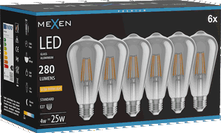 Mexen Vintis 6x żarówka filament LED E27, ST64, 4W, Ciepła - 2200K, 300 lm, smoke - L152-E27-0422-70x06