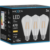 Mexen Vintis 3x Bombilla de filamento LED E27, ST64, 4W, Cálida - 2700K, 470 lm, clara - L152-E27-0427-00x03