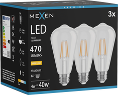 Mexen Vintis 3x LED diegu spuldze E27, ST64, 4W, Silta - 2700K, 470 lm, caurspīdīga - L152-E27-0427-00x03