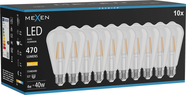 Mexen Vintis 10x LED-filamentpirn E27, ST64, 4W, Soe - 2700K, 470 lm, selge - L152-E27-0427-00x10