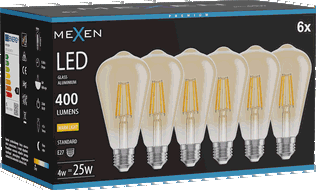 Mexen Vintis 6x Vītņspuldze LED E27, ST64, 4W, Silta - 2700K, 400 lm, dzintars - L152-E27-0427-50x06