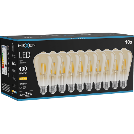 Mexen Vintis 10x żarówka filament LED E27, ST64, 4W, Ciepła - 2700K, 400 lm, amber - L152-E27-0427-50x10