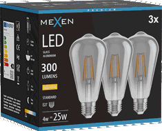Mexen Vintis 3x Filamentti LED E27, ST64, 4W, Lämmin - 2700K, 300 lm, savu - L152-E27-0427-70x03