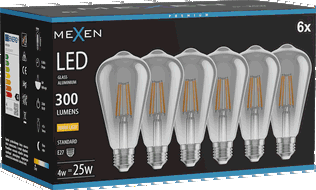 Mexen Vintis 6x LED filament spuldze E27, ST64, 4W, Silta - 2700K, 300 lm, dūmakaina - L152-E27-0427-70x06