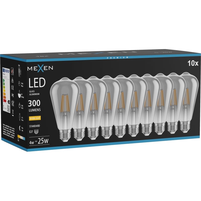 Mexen Vintis 10x LED-Filament-Glühbirne E27, ST64, 4W, Warm - 2700K, 300 lm, Smoke - L152-E27-0427-70x10