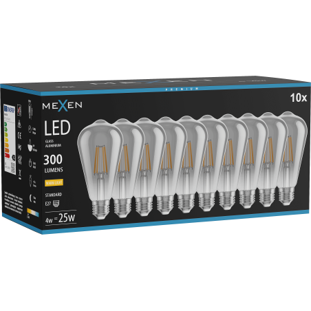 Mexen Vintis 10x LED filamenta spuldze E27, ST64, 4W, Silta - 2700K, 300 lm, dūmaka - L152-E27-0427-70x10