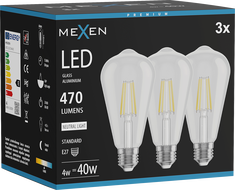 Mexen Vintis 3x Filamenta LED spuldze E27, ST64, 4W, Neitrāla - 4000K, 470 lm, dzidrs - L152-E27-0440-00x03
