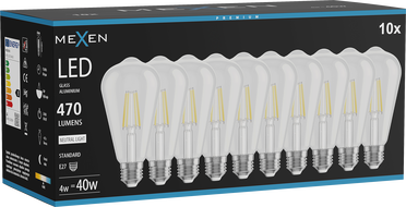 Mexen Vintis 10x LED hõõgniidiga pirn E27, ST64, 4W, Neutraalne - 4000K, 470 lm, selge - L152-E27-0440-00x10