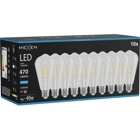 Mexen Vintis 10x Bombilla de filamento LED E27, ST64, 4W, Fría - 6500K, 470 lm, clara - L152-E27-0465-00x10