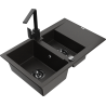 Mexen Gaspar 1.5-bowl granite sink with drainer and Rita kitchen tap, black/gold - 6507-75-670300-70-B