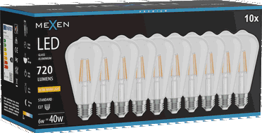 Mexen Vintis 10x żarówka filament LED E27, ST64, 6W, Ciepła - 2200K, 720 lm, clear - L152-E27-0622-00x10