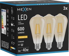 Mexen Vintis 3x Ampoule filament LED E27, ST64, 6W, Chaude - 2200K, 600 lm, ambre - L152-E27-0622-50x03